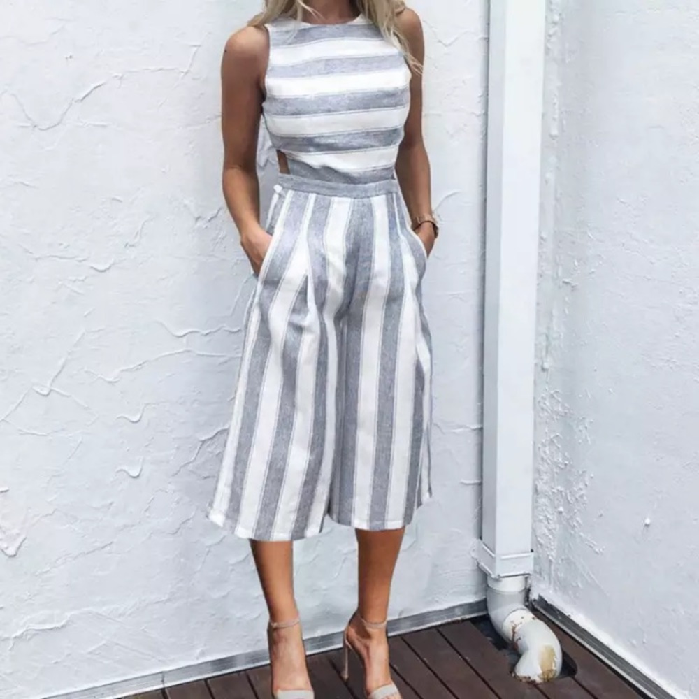 Lily Doe Striped Backless Cute Jumpsuit Romper - Picture 5 of 11